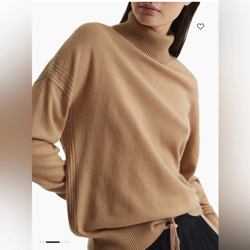 REISS NOVA KNITTED ROLL NECK JUMPER TURTLENECK SWEATER IN CAMEL SIZE LARGE